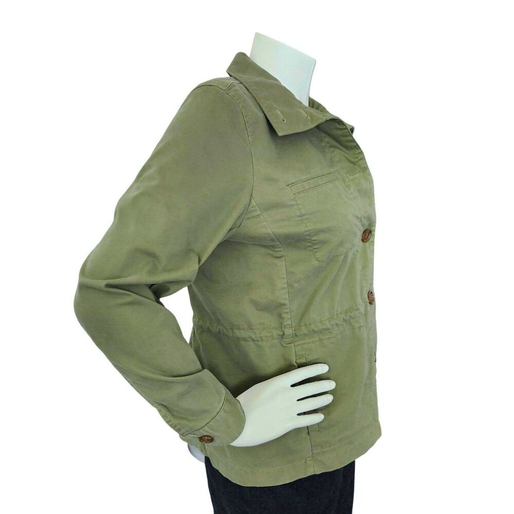 Talbots Petite Olive Green Utility Field Jacket Drawstring Waist - Picture 2 of 11